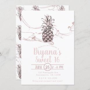 Rose Pink Juicy Pineapple Summer Sweet 16 Party Invitation