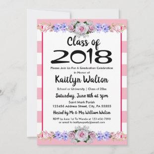 Rose Pink Stripes Graduation Party Invitation