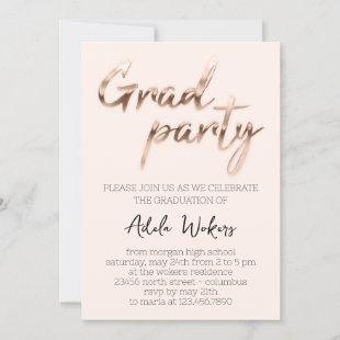 Rose White Graduation Party Grad Script Blush  Invitation