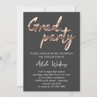 Rose White Graduation Party Grad Script Gray  Invitation