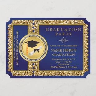 Royal Blue and Gold Graduation Invitation