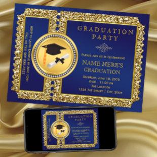 Royal Blue and Gold Graduation Invitation