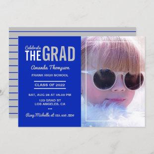 Royal Blue and Silver Graduation Party Invitation