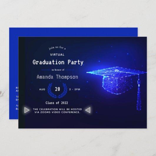 Royal Blue and White Glow Virtual Graduation Party Invitation