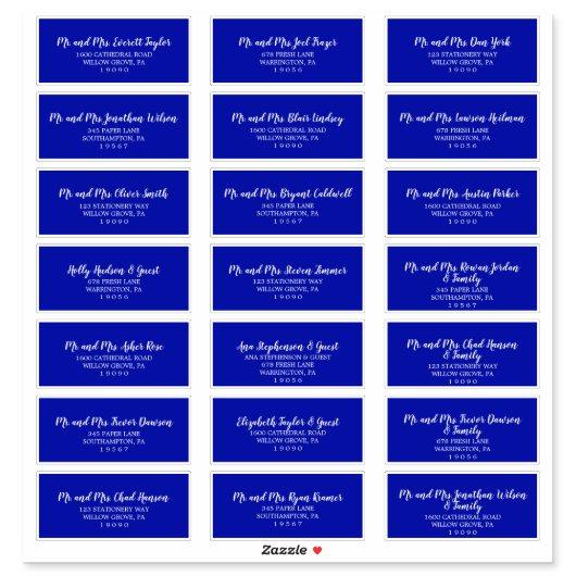 Royal Blue and White Wedding Guest Address Labels