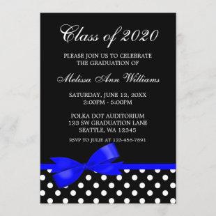 Royal Blue Bow Polka Dots Graduation Announcement