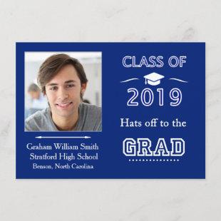 Royal blue, class of 2019 Graduation Party Photo Invitation