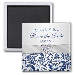 Royal blue floral swirls Save the Date Magnet