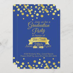 Royal Blue Gold script Graduation Invitation Card
