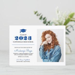 Royal Blue Grad Cap - Simple Photo Graduation Invitation