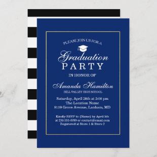 Royal blue Modern Classic gold Frame Graduation Invitation