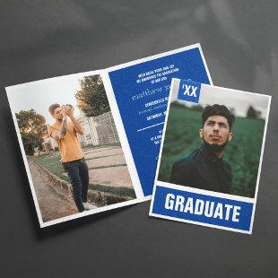 Royal Blue Modern Textured Photo Graduation Invitation