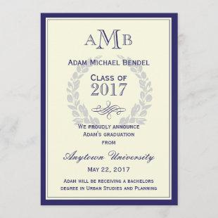 Royal Blue Monogram Graduation Announcement