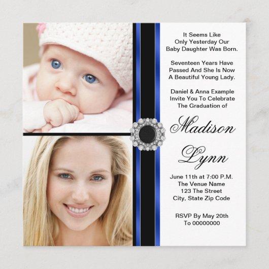Royal Blue Then and Now Photo Graduation Invitation