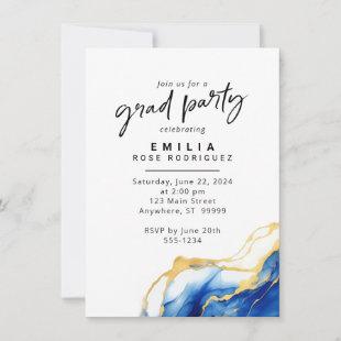 Royal Blue Yellow Gold Grad Party Invitation