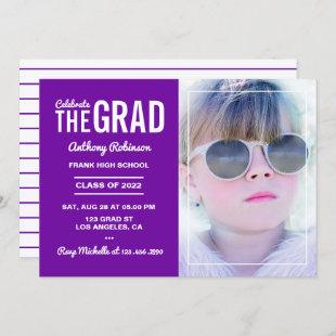 Royal Purple and White Graduation Party Photo Invitation