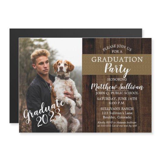 Rugged Woodsy Photo Graduation Party Magnetic Invitation
