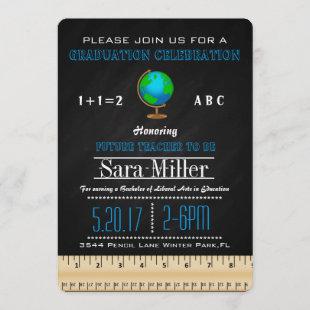 Ruler & Globe Teacher Graduation Invitation