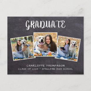 Rustic 3 Photo Chalkboard Graduation  Announcement Postcard