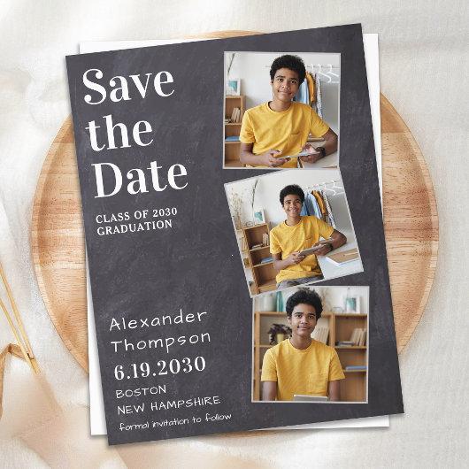 Rustic 3 Photo Slate Graduation Save The Date Announcement Postcard