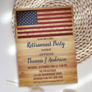 Rustic American Flag Military Police Retirement Invitation Postcard