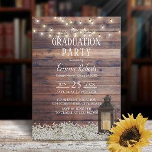 Rustic Barn Lantern String Lights Graduation Party Invitation