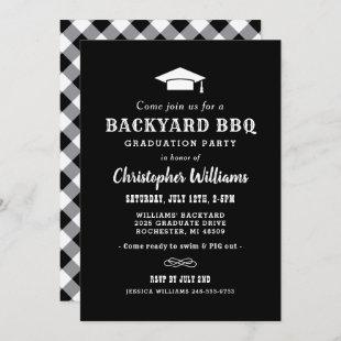 Rustic Black Backyard BBQ Graduation Party Invitation