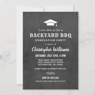 Rustic Black Chalkboard Backyard BBQ Graduation Invitation