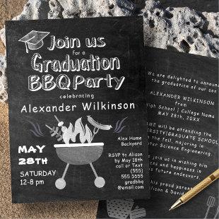 Rustic Black Chalkboard Fun Graduation BBQ Party Invitation