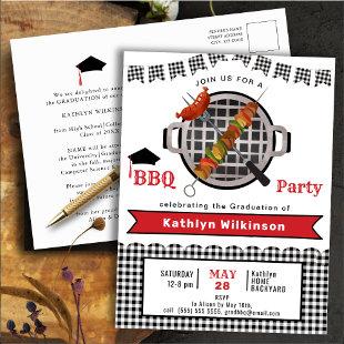 Rustic Black Red Plaid Simple Graduation BBQ Party Invitation Postcard