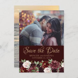 Rustic Bloom | Terracotta and Marsala Red 2 Photo Save The Date