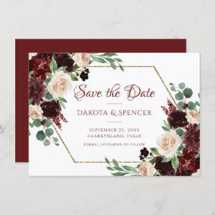 Rustic Blooms | Terracotta and Marsala Red Floral Save The Date