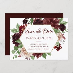 Rustic Blooms | Terracotta and Marsala Red Floral Save The Date
