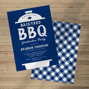 Rustic Blue Backyard BBQ Graduation Party Invitation