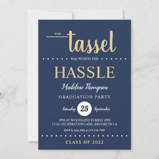 Rustic Blue Gold Tassel Script Graduation Party Invitation