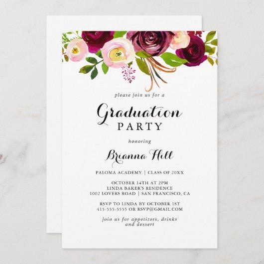 Rustic Blush Burgundy Floral Graduation Party Invitation
