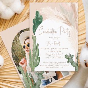 Rustic Boho cactus pampas arch photo graduation Invitation