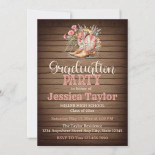 Rustic Boots Floral Pink Cowgirl Graduation Party Invitation