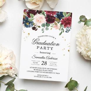 Rustic Burgundy Navy Blue & Red Beauty Flowers  Invitation
