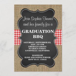 Rustic Burlap and Chalkboard GRADUATION BBQ Custom Invitation