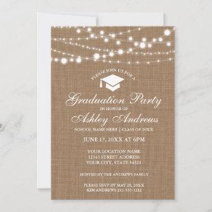 Rustic Burlap Lights Graduation Party Invitation W