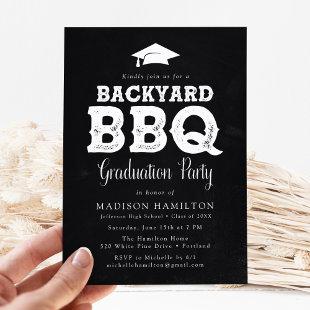 Rustic Chalkboard Backyard BBQ Graduation Party Invitation