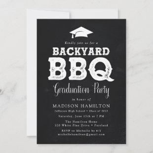Rustic Chalkboard Backyard BBQ Graduation Party Invitation