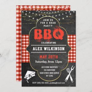 Rustic Chalkboard Backyard BBQ Party Graduation Invitation