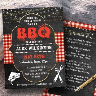 Rustic Chalkboard Backyard BBQ Party Graduation Invitation