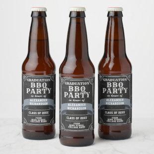 Rustic Chalkboard Backyard Graduation BBQ Party Beer Bottle Label