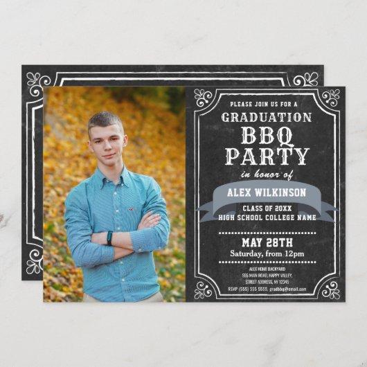 Rustic Chalkboard BBQ Party Graduation Photo Invitation