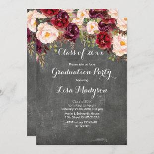Rustic Chalkboard Burgundy graduation invite card