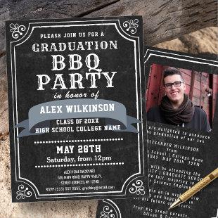 Rustic Chalkboard Graduation BBQ Party Photo Invitation