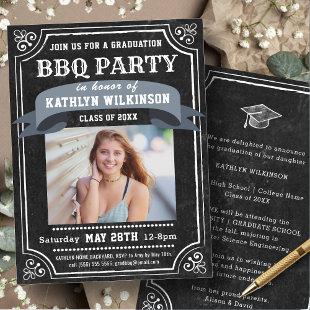 Rustic Chalkboard Graduation BBQ Party Photo Invitation